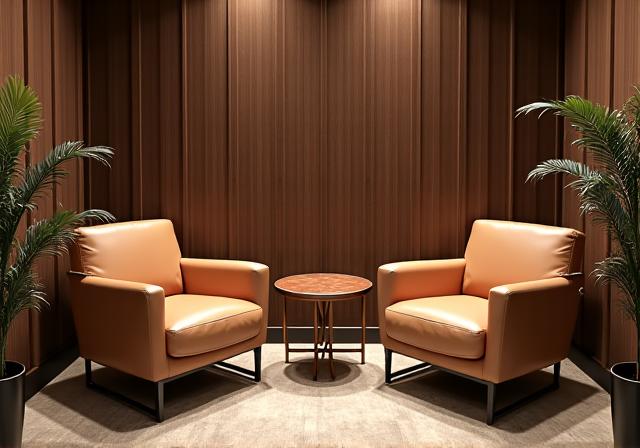 Elegante Lounge-Ecke im EliteKraft Basel mit Ledersesseln.